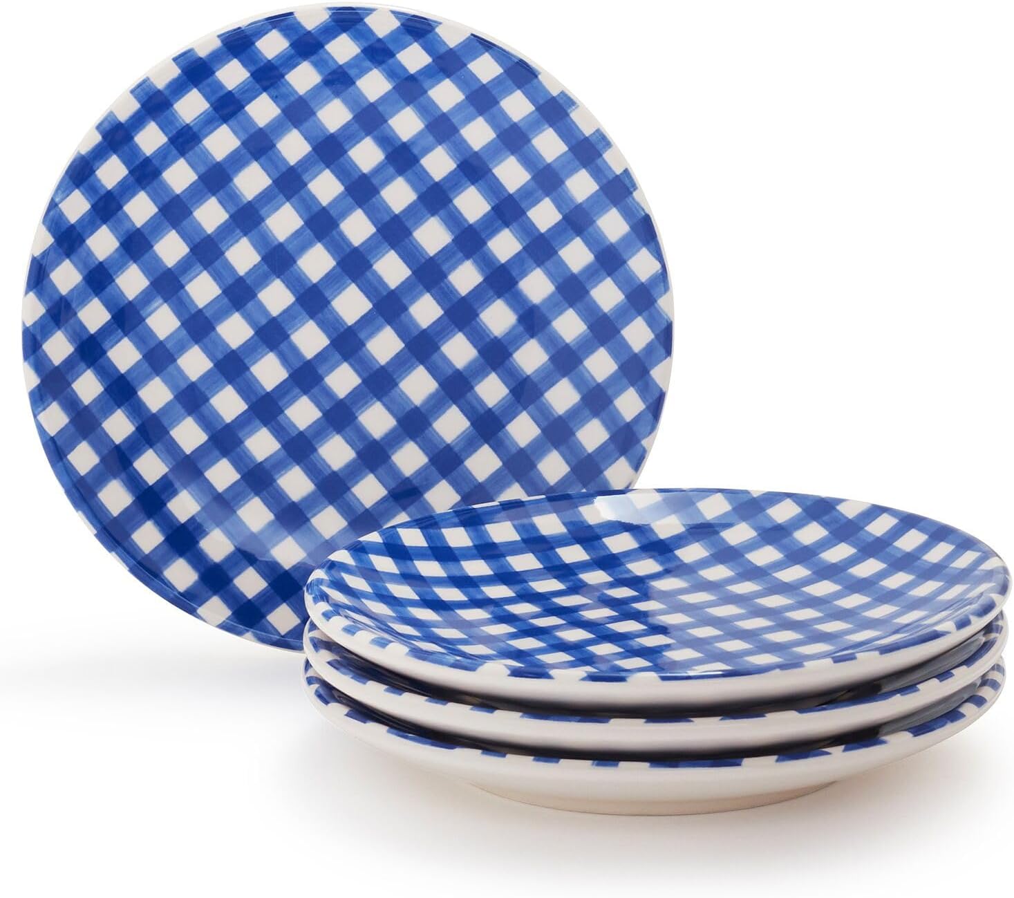 Amazon.com: Sur La Table Gingham Appetizer Plates, Set of 4, Blue ...