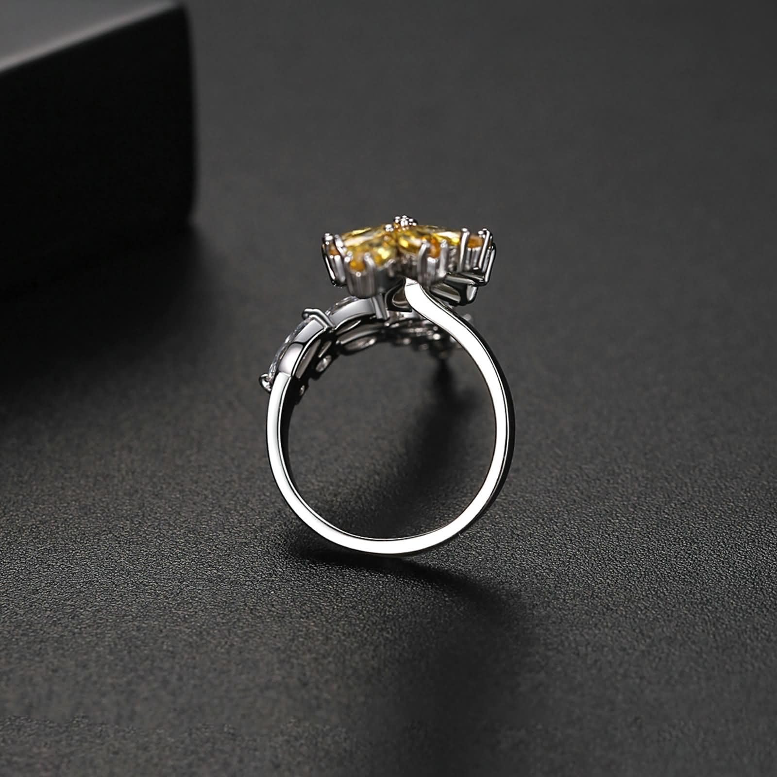 Daesar Anillos Mujer Boda con Hojas Ramas con Citrina y Moissanita, Oro Amarillo 9K/14K/18K, Anillos de Compromiso Oro Amarillo
