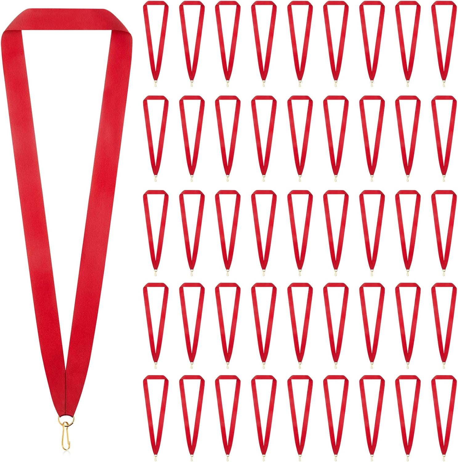 Woanger 100 Pcs Medal Ribbons Award Ribbons Flat Neck Medallions Ribbon Blank Colored Ribbon Lanyard with Snap Clips for Kids Adults Student Party Competitions Sports Meeting Achievement, Red