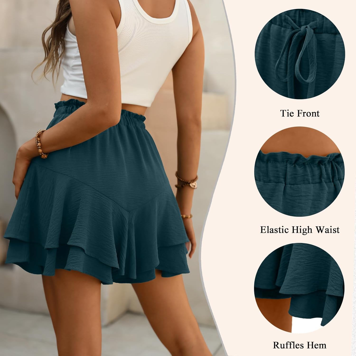 Lepunuo Flowy Shorts for Women Boho Ruffle Tiered Butterfly Skorts High Waist Mini Skirts Casual Shorts