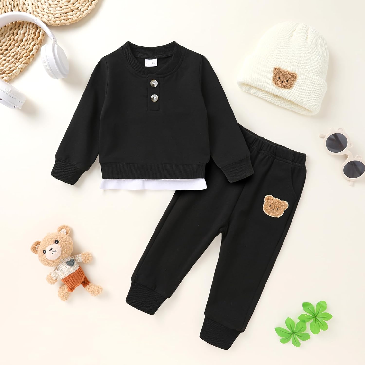 YOUNGER TREE Toddler Fall Outfits Baby Boy Sweatshirt Top Sweatpants Set Cute Sweatsuit for Boy Winter Clothes with Hat - Image 2