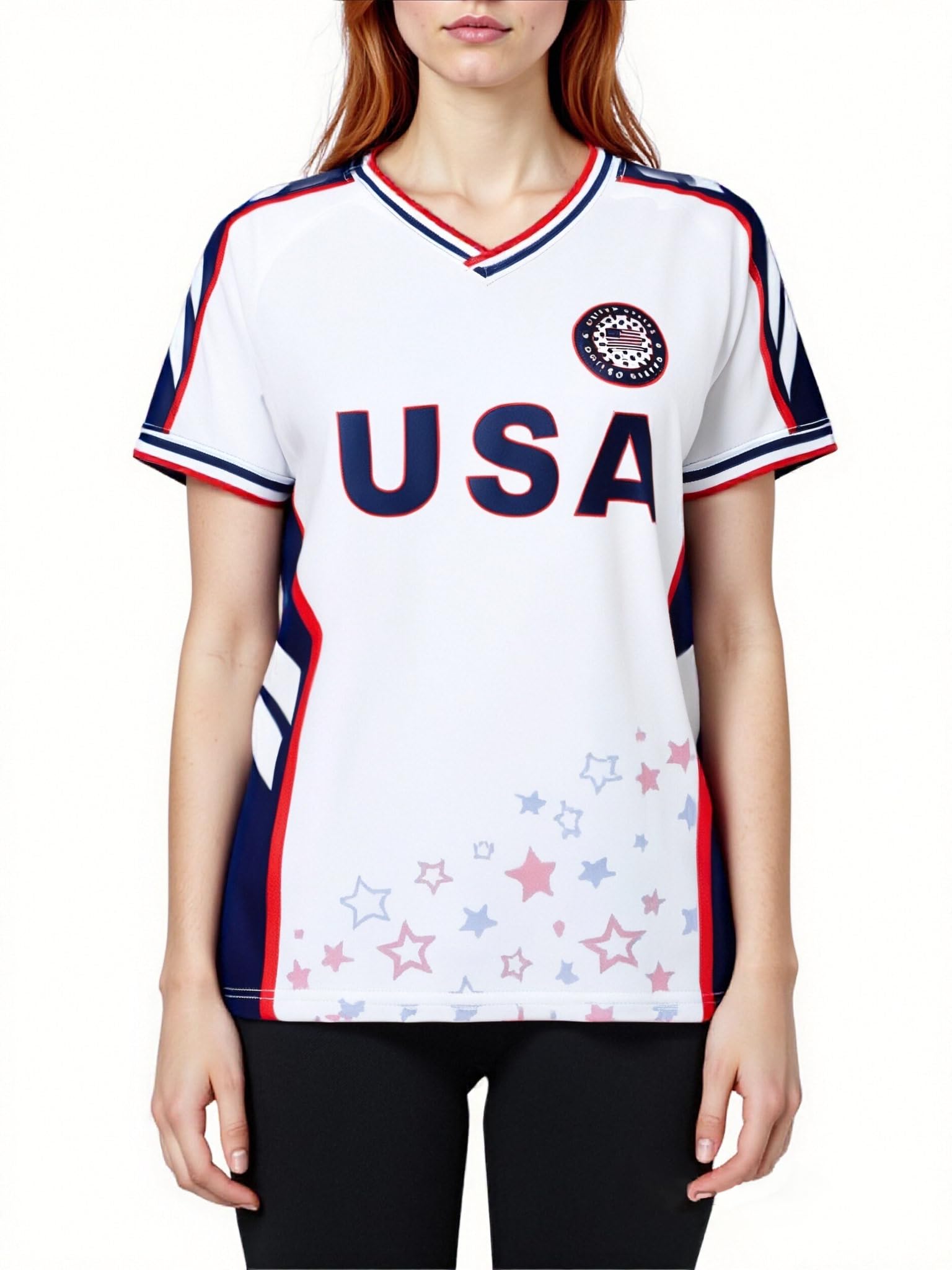 Custom US National Sports Jersey Shirt for Young Girls and Womens Fans Gifts (US, Alpha, Large, Regular, Regular, White)