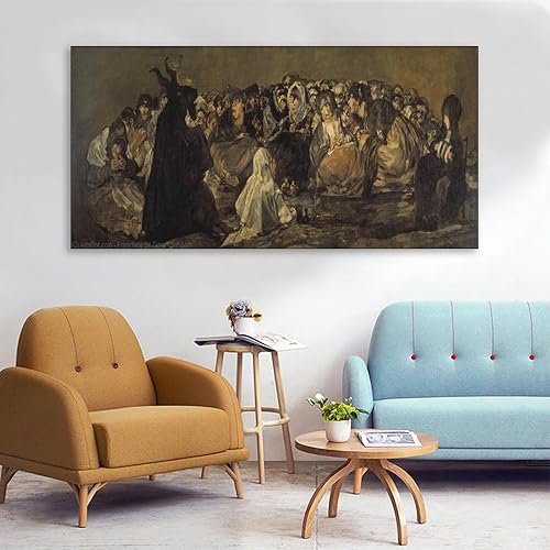 Miniatura 3 de Posterazzi - Pintura al óleo clásica de Francisco de Goya de The Witches' Sabbath - Póster decorativo para pared, lienzo, decoración de pared,