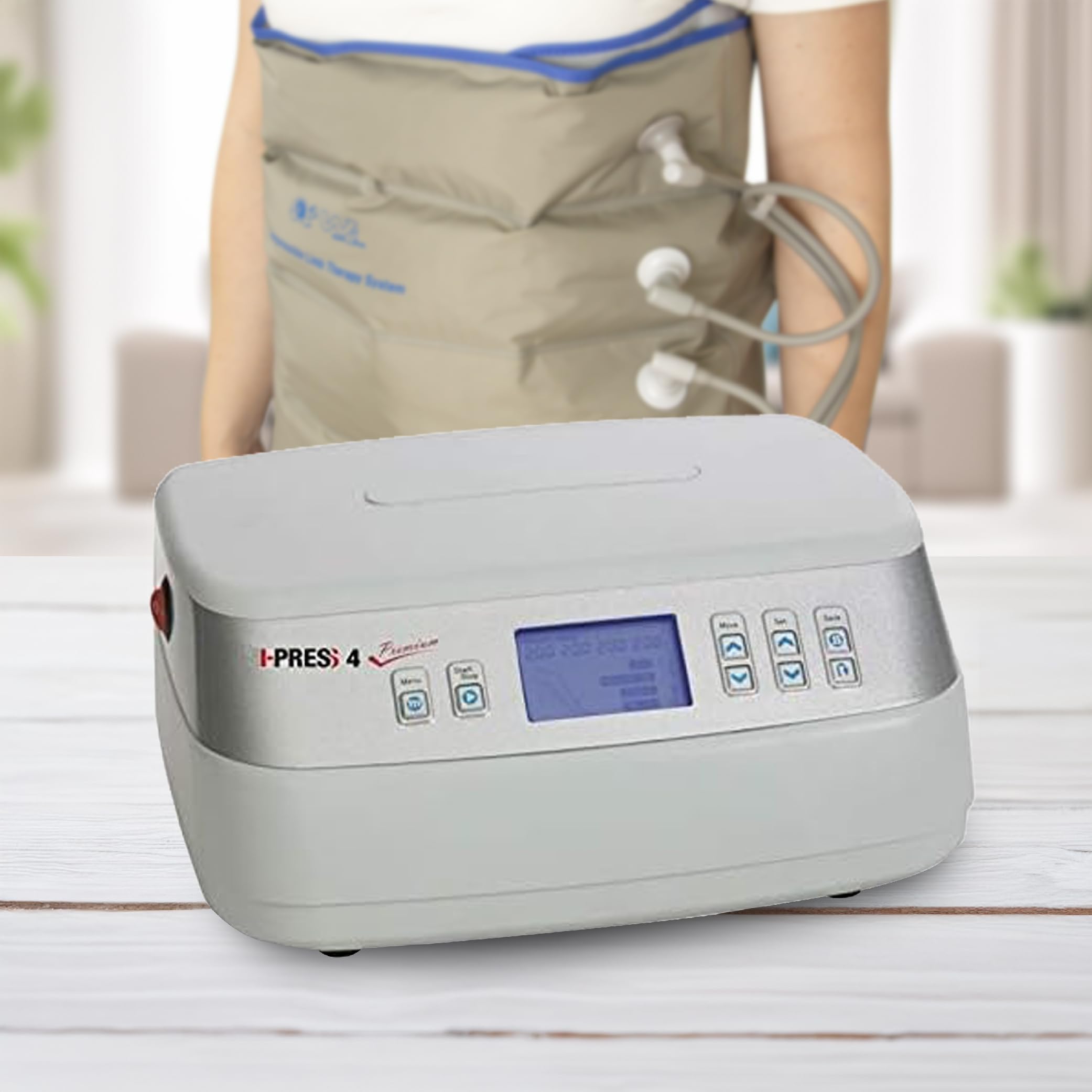 I-press4 premium Lymphdrainage-gerät Größe M für Beine und Bauch 5 Programme Speicherfunktion Medizinisches Gerät für Heimanwendung und Physiotherapie -*##