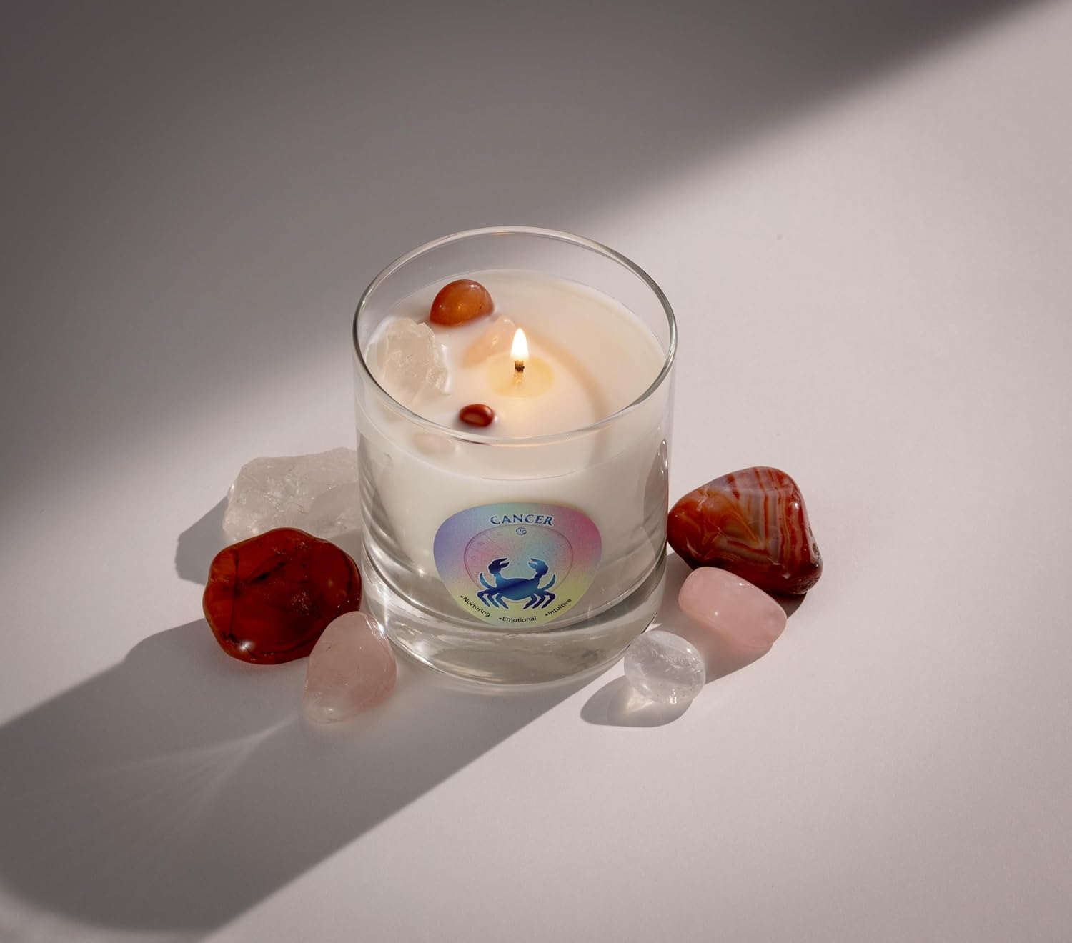 Astrology Glass Jar Candle, Cancer Zodiac Sign, 8.8 oz - Crystal Infused - Scents of Lime, Coconut, Driftwood & Vanilla - USA Made, Coconut-Soy Wax, Birthday & Metaphysical Gifts