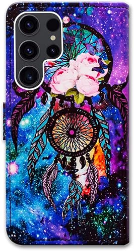 Miniatura 7 de Bcov Funda para Galaxy S23 Ultra, Dream Catcher Galaxy Sky Funda de cuero con tapa para teléfono con ranura para tarjeta y soporte para Samsung