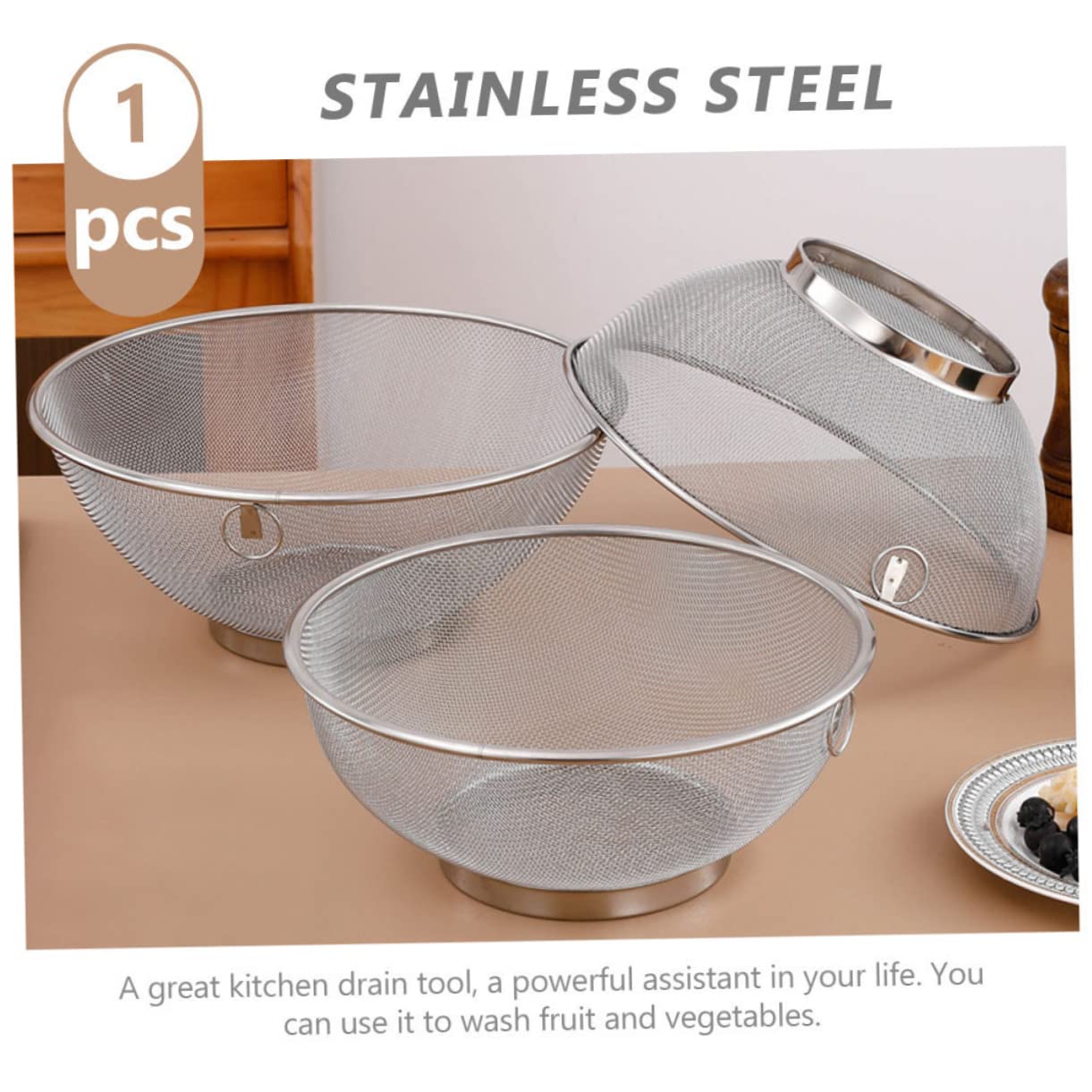 OUNONA 2piezas Colador De Cocina De Acero Inoxidable Diseño De Malla Fina Escurridor Para Verduras y Arroz Resistente y Duradero Fácil De Limpiar y Usar Casa o Camping