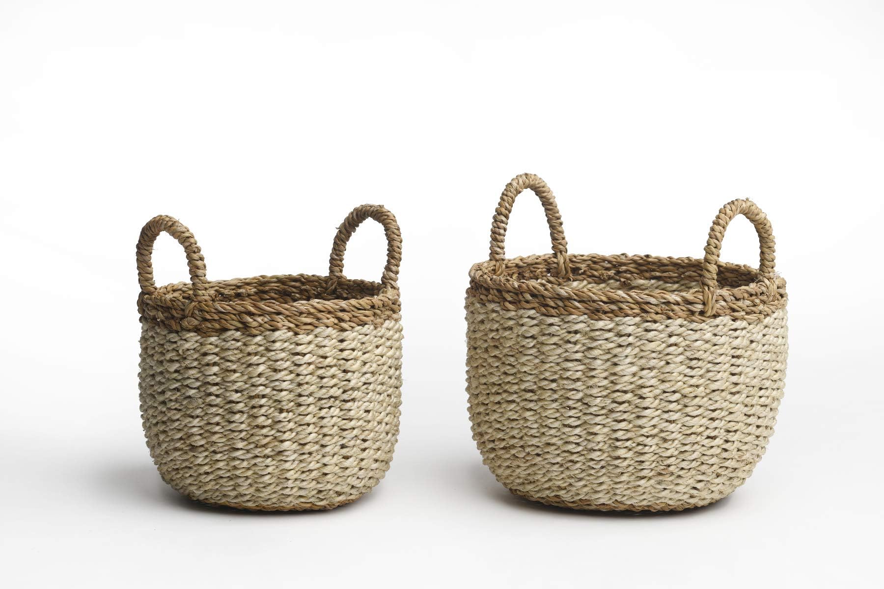 Fab Habitat Storage Basket Set with Handles - Handmade, Natural, Seagrass - Wicker Organizer for Blankets, Towels, Pillows, Toys, Laundry, Baby, Kids, Plants, Home Décor - Dakoro - Ivory Set of 2