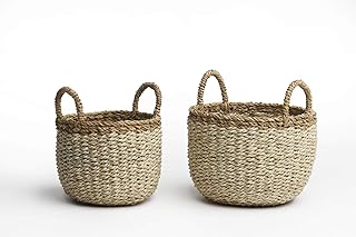 FAB HAB Paniers de Rangement en Algues - Paniers en osier, poignées solides - Rangement pour Couvertures, Serviettes, Oreillers, Jouets, Lessive, Bébé, Enfants, Décoration Intérieure - Dakoro - 2 Set