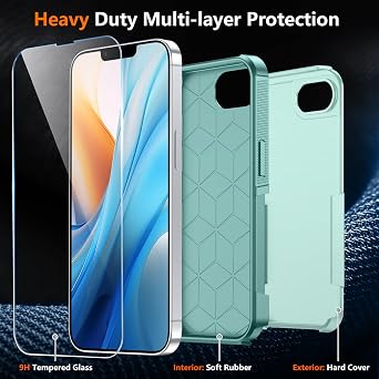 SPIDERCASE Designed for iPhone 16e Case, [12 FT Military Grade Protection] 2 Pack [Tempered Glass Screen Protectors] Heavy Duty Shockproof Case Screen Expanders Magnifiers, Light Green