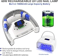 Vista 2 de Lámpara de uñas LED UV, 60 W profesional recargable UV LED secador de uñas para secado de esmalte de uñas de gel, lámpara de secado rápido, 4 Blanco