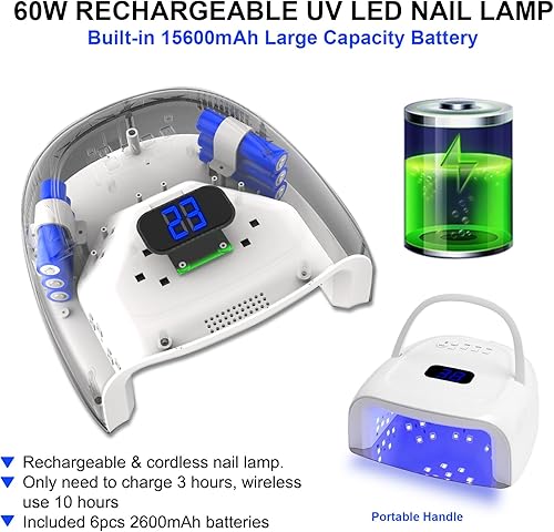 Miniatura 2 de Lámpara de uñas LED UV, 60 W profesional recargable UV LED secador de uñas para secado de esmalte de uñas de gel, lámpara de secado rápido, 4 Blanco