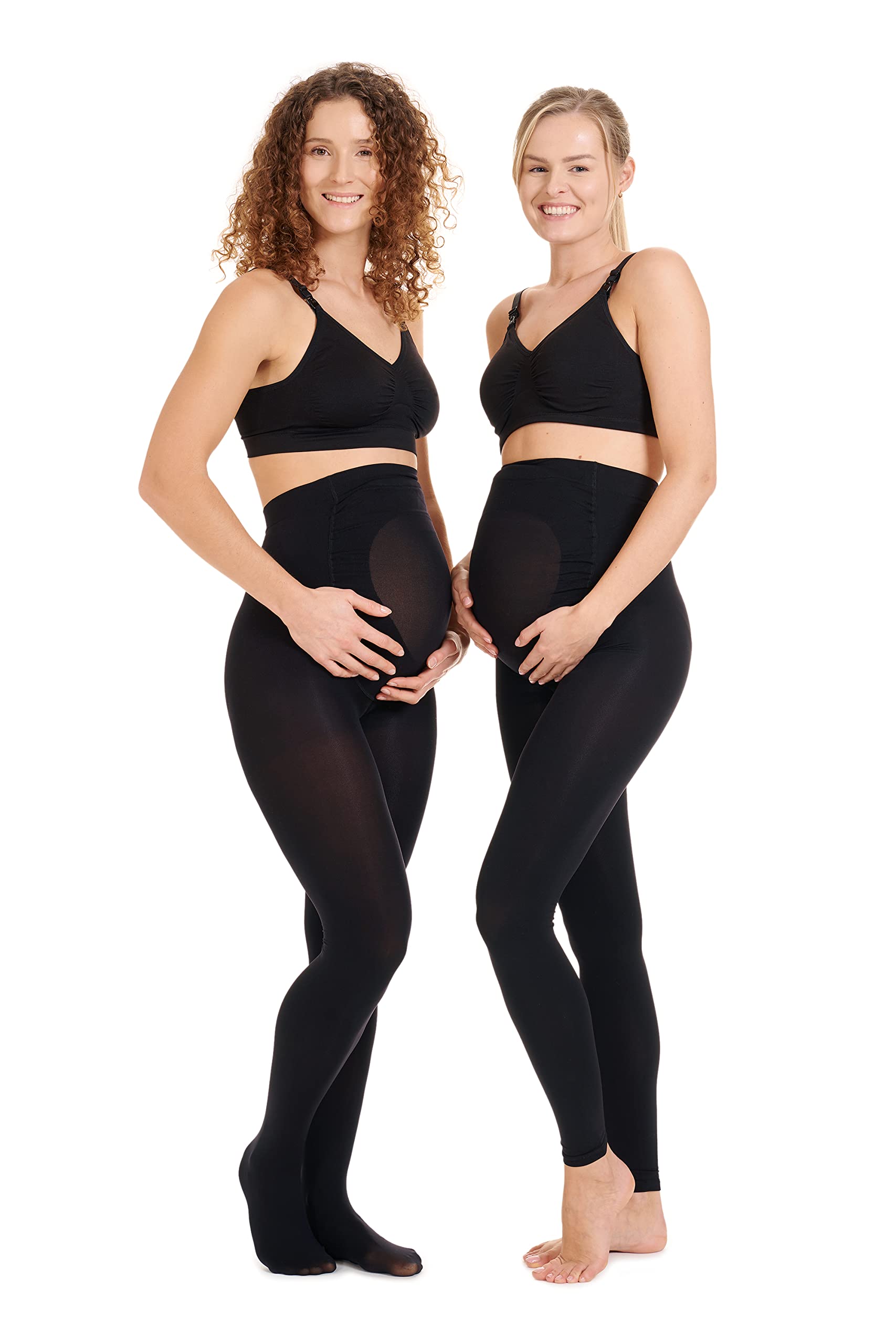 Herzmutter Umstandsstrumpfhose 80DEN ohne Fuß - Blickdicht-Matt - Schwarze Umstandsleggings - 1er & 2er-Set - 1420 (S-M, 2x)