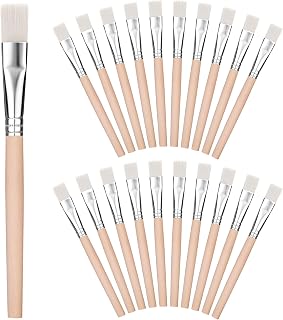 20Pcs 3/5 Inch Flat Paint Brushes, Wood Paint Brush, Watercolor Paint Brush, Small Paint Brushes with Wooden Handle, Craft Paint Brushes for Watercolor, Oil, Crafts, Face Body Art, Acrylic, White