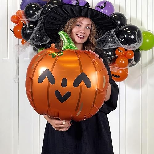 Miniatura 6 de HOUSE OF PARTY Globo de aluminio de murciélago de 40 pulgadas de Halloween con 50 globos de látex de murciélago negro, naranja, morado, blanco para