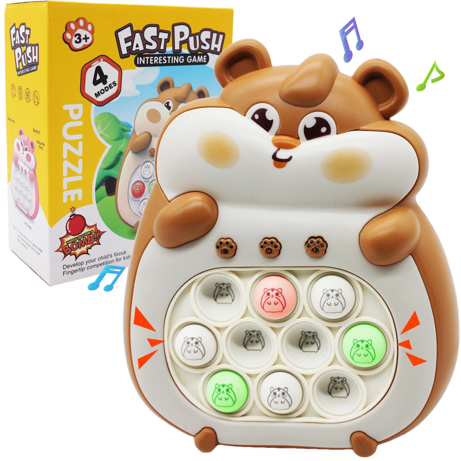 Fast Push Game Fidget Toys, Quick Push Bubble Toy for Kids 4-12, Pop Fidget Light-Up Game Toys, Handheld Bubble Game , Squeeze Hamster Pop Sensory Toy for Boys Girls