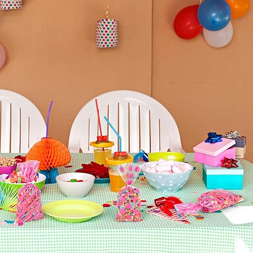 Miniatura 6 de Aodaer 100 bolsas de celofán rosa, bolsas de plástico para dulces, bolsas de celofán, bolsas de regalo con patrón de rayas de lunares, bolsas de