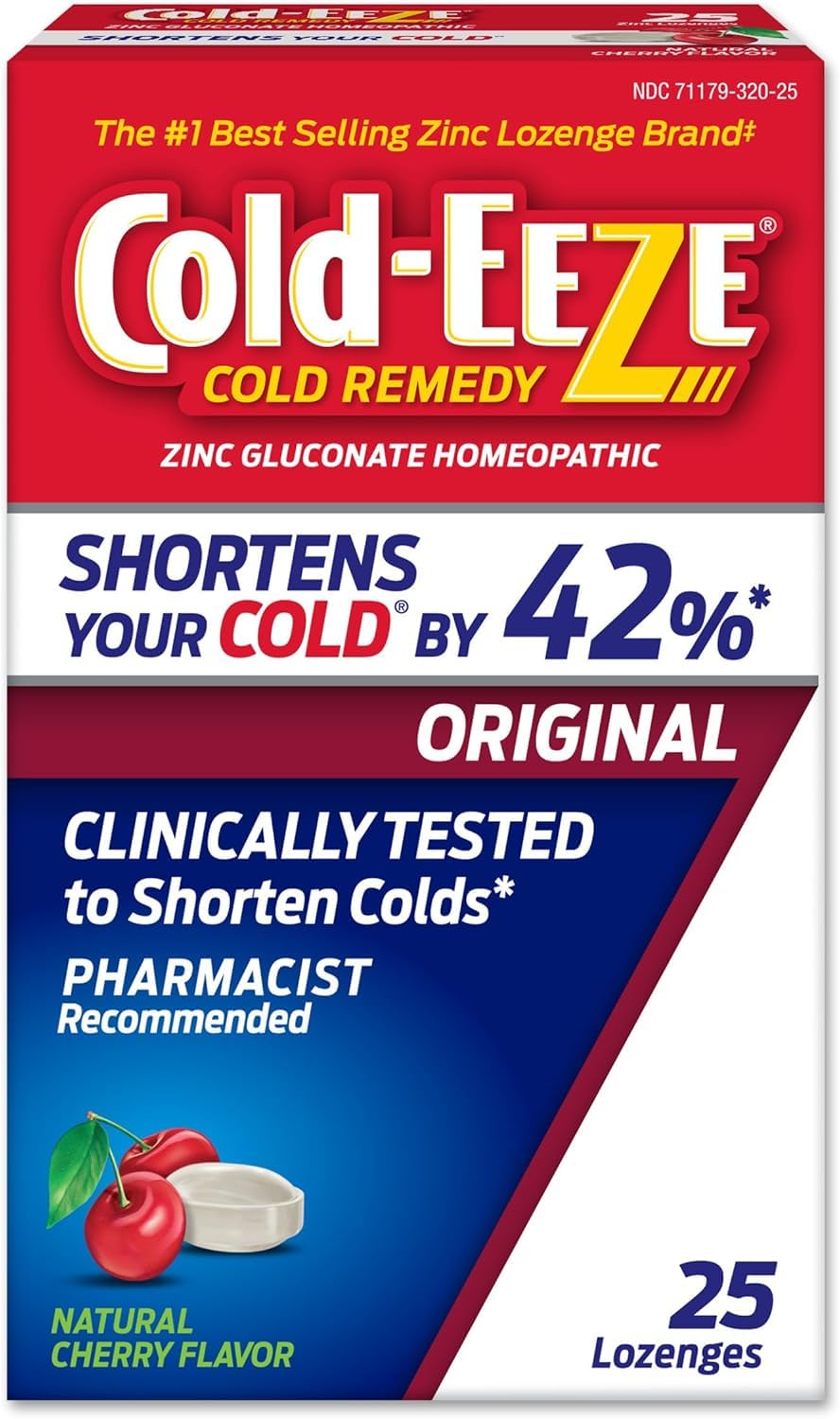 Cold-EEZE Natural Cherry Zinc Lozenges, Homeopathic Cold Remedy, Reduces Duration of The Common Cold, Sore Throat, Cough, Congestion, and Post Nasal Drip, 25 Count