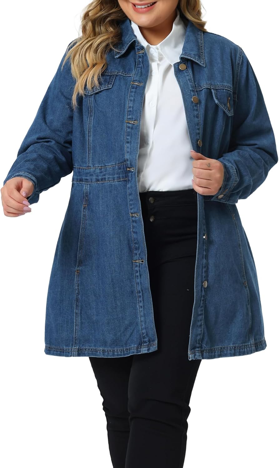 Agnes Orinda Plus Size Denim Jacket for Women Buttons Long Sleeve Jean Jackets