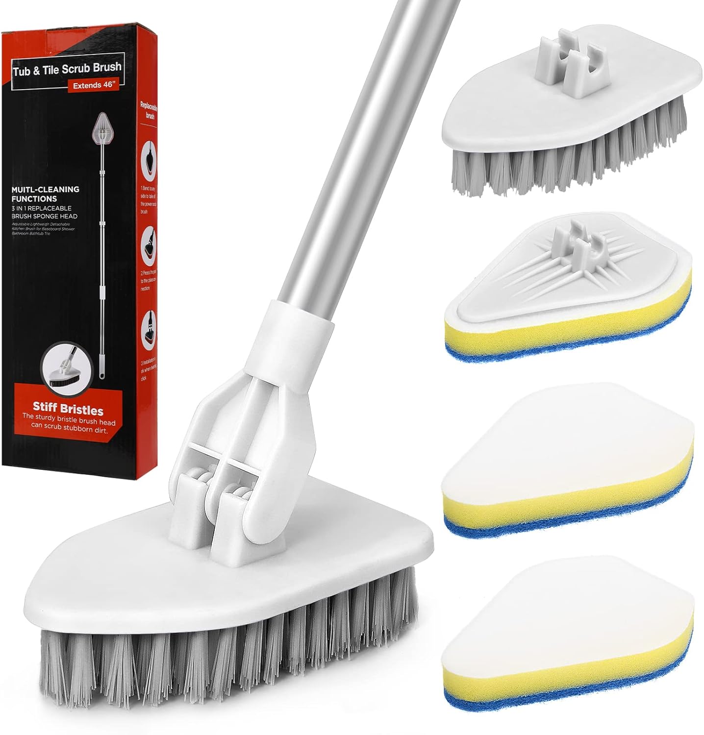 46" Bathtub Tub Scrubber with Long Handle Scrub Brush for Shower, Jhua