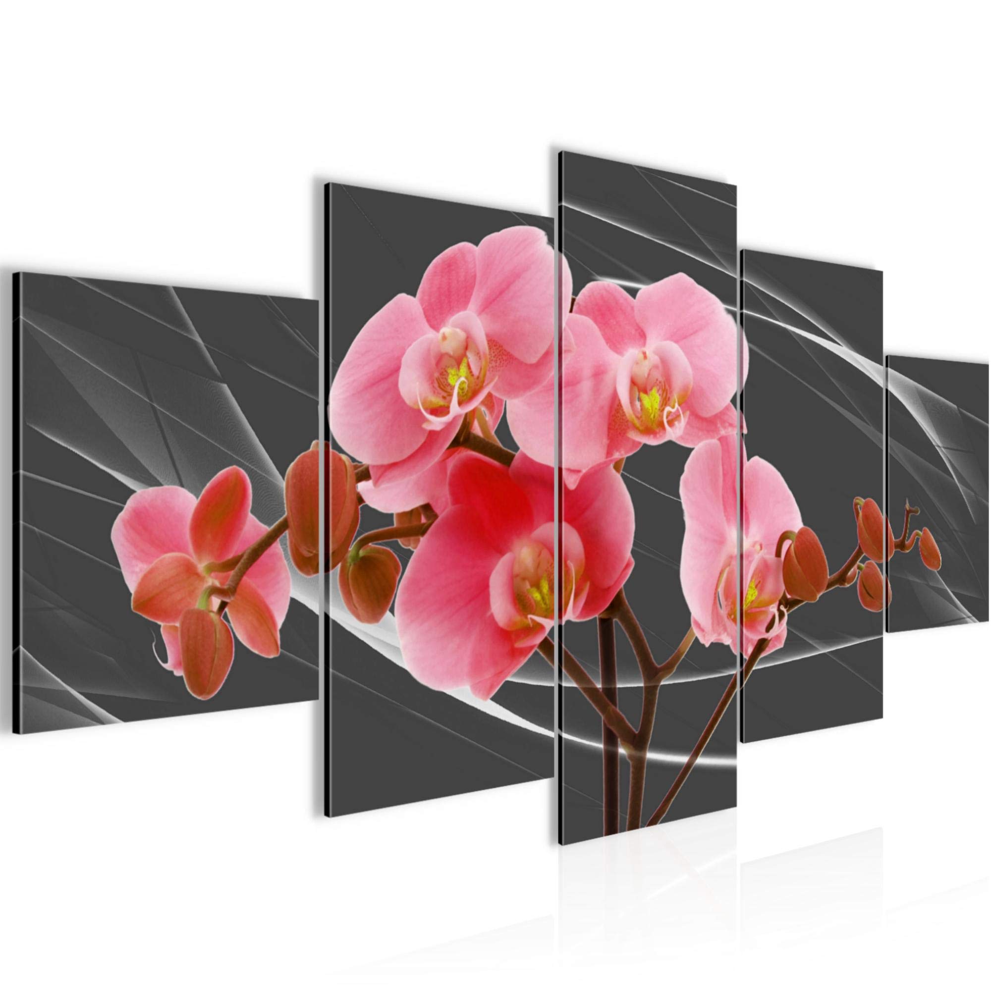 Runa Art - Schilderijen Orchidee Bloemen 200 x 100 cm 5 Delen XXL Muur Decoratie Design Zwart En Wit 208351c