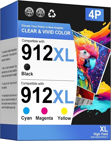 Glliter Druckerpatronen 912XL Multipack Kompatibel für HP 912XL Multipack für HP OfficeJet Pro 8022 Patronen für OfficeJet 8010 8012 8014 8015 8017 OfficeJet Pro 8020 8022 8023 8024 8025 (4er-Pack) - 1