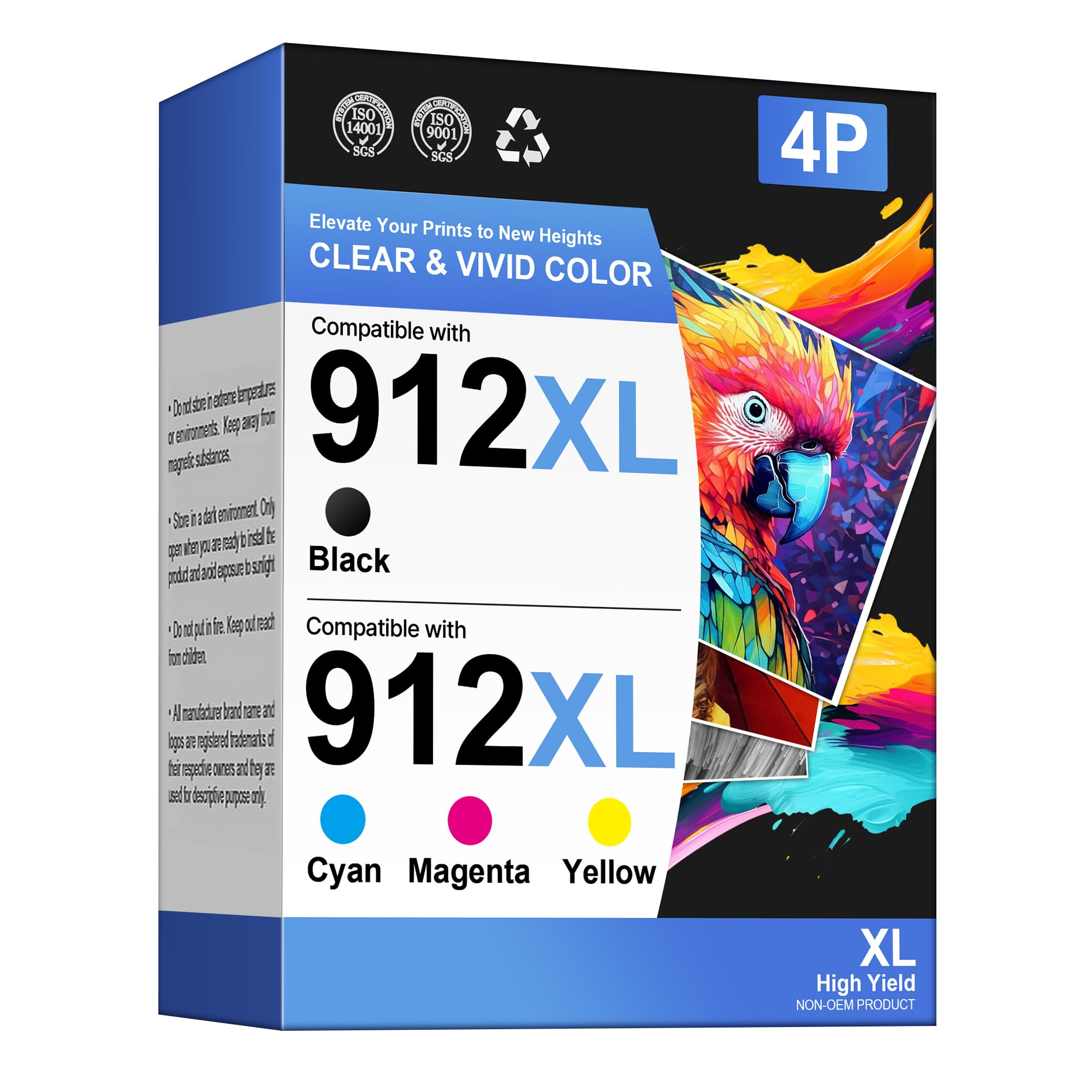Glliter Druckerpatronen 912XL Multipack Kompatibel für HP 912XL Multipack für HP OfficeJet Pro 8022 Patronen für OfficeJet 8010 8012 8014 8015 8017 OfficeJet Pro 8020 8022 8023 8024 8025 (4er-Pack)