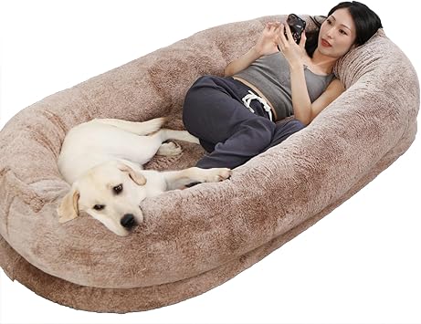 Human Dog Bed, Extra Large Human Sized Dog Bed, Faux Fur Fluffy Giant Dog Bed for People with Memory Foam Giant Pet Bed Brown 180x120cm