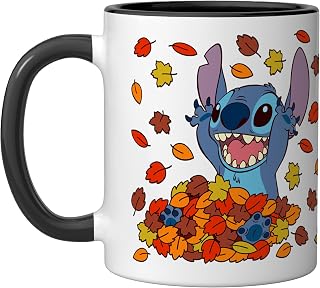 Disney Lilo & Stitch Autumn Leaves Stitch Ceramic Mug, Black/White