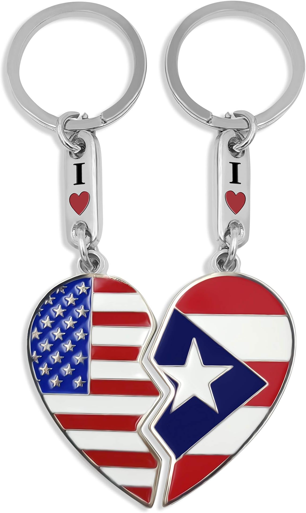 flagsandsouvenirsPuerto Rico Flag & USA Flag Heart Keychain"Bandera de Puerto Rico y Estados Unidos Corazon llavero"