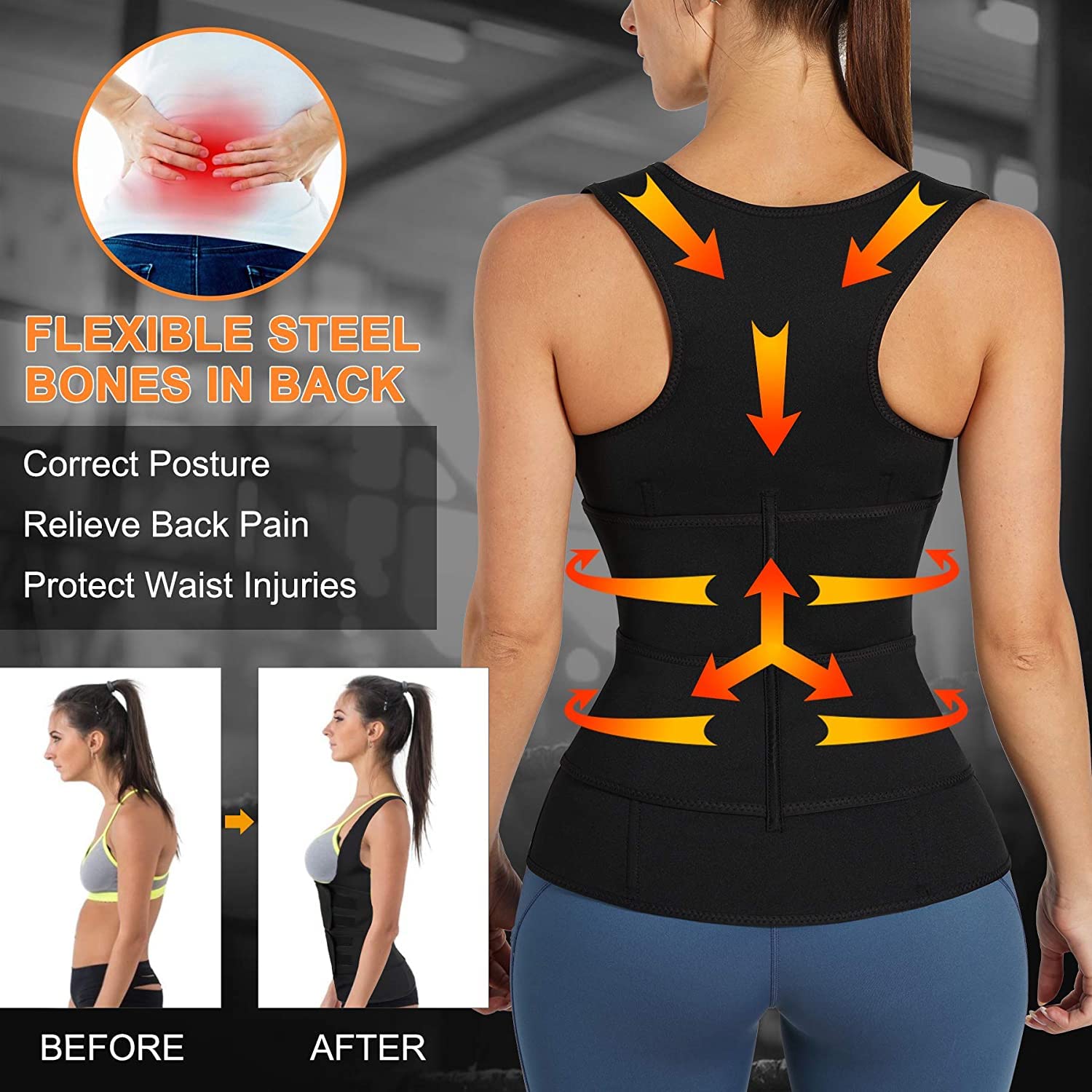 KUMAYES Gilet Dimagrante Donna Canotta Snellente Maglia Sauna Neoprene Fascia Addominale Top per Sudore Allenamento Fitness