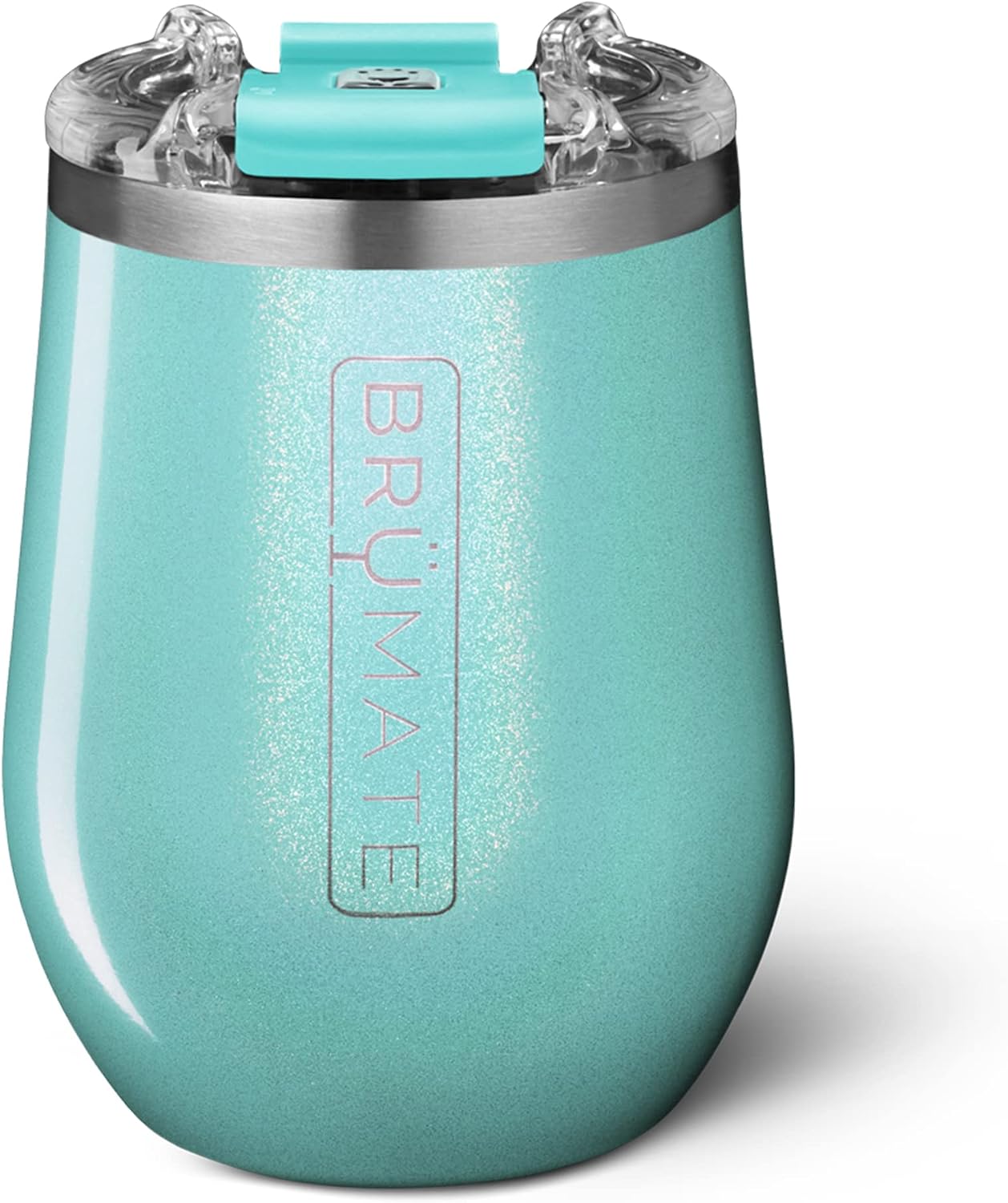 BrüMate Uncork'd XL MÜV - 100% Leak-Proof 14oz Insulated Wine Tumbler with Lid - Vacuum Insulated Stainless Steel Wine Glass - Perfect For Travel & Outdoors (Glitter Aqua)