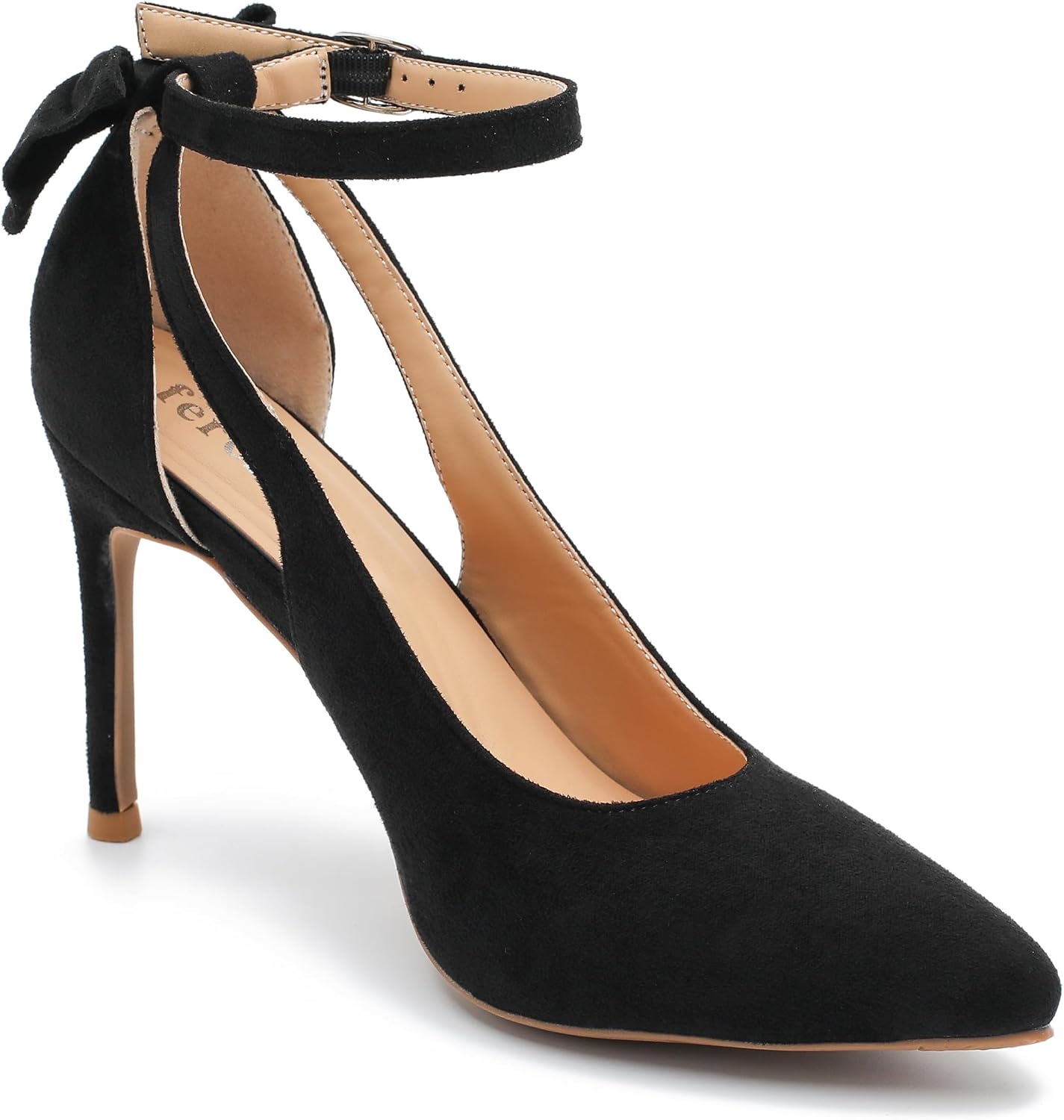 fereshte Women's Pointed Toe Stiletto High Heels with Bow, Ankle Strap Pumps, 3.5 Inch Heel Dress Shoes
