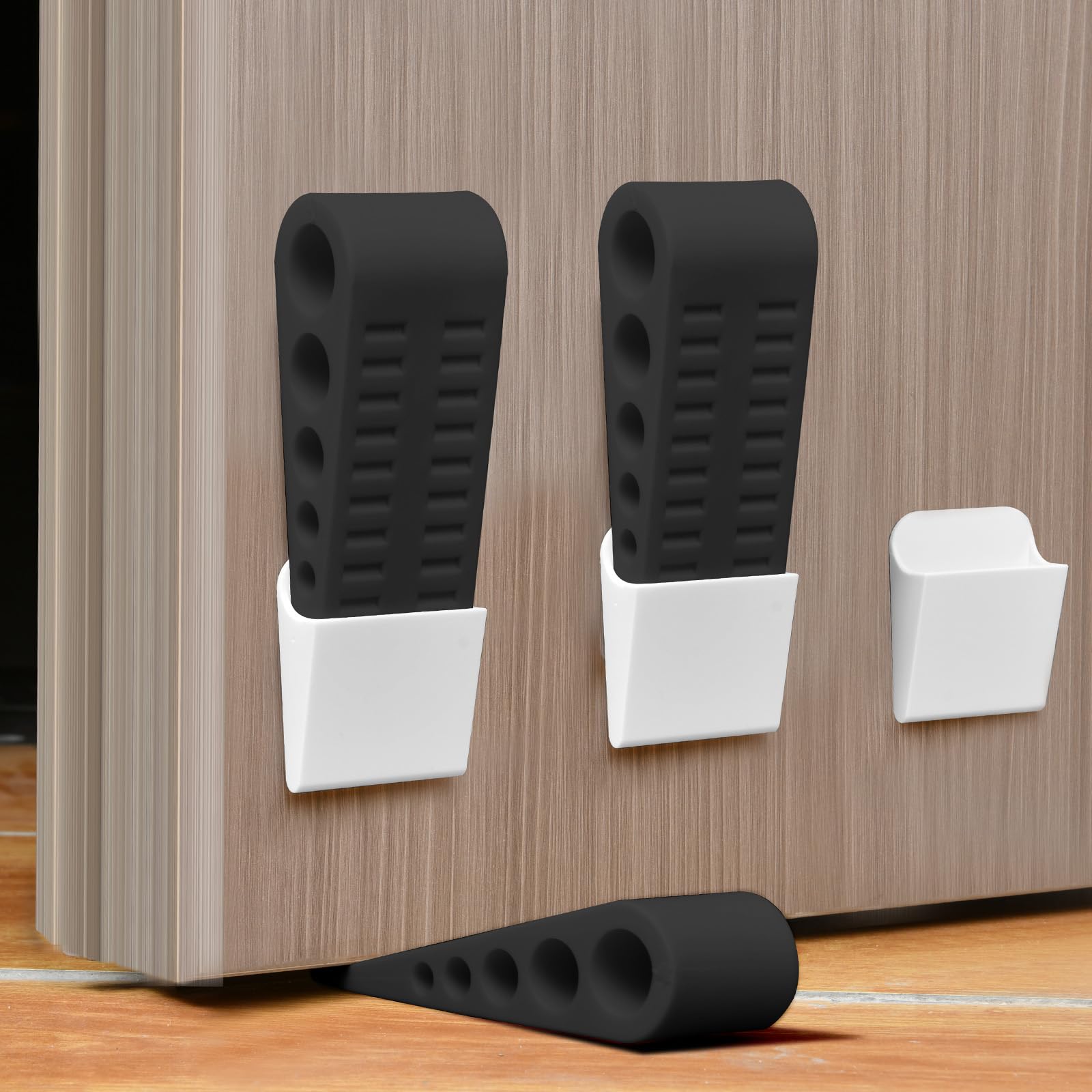 HOTUT Rubber Door Stop 3 Pack, Door Stoppers for Floor, Durable Anti-Skid Heavy-Duty Rubber Door Wedges Indoors Rubbers, Ideal for All Floor Types & Rubbers Doorstops Wedge Preventing Accidents, Black