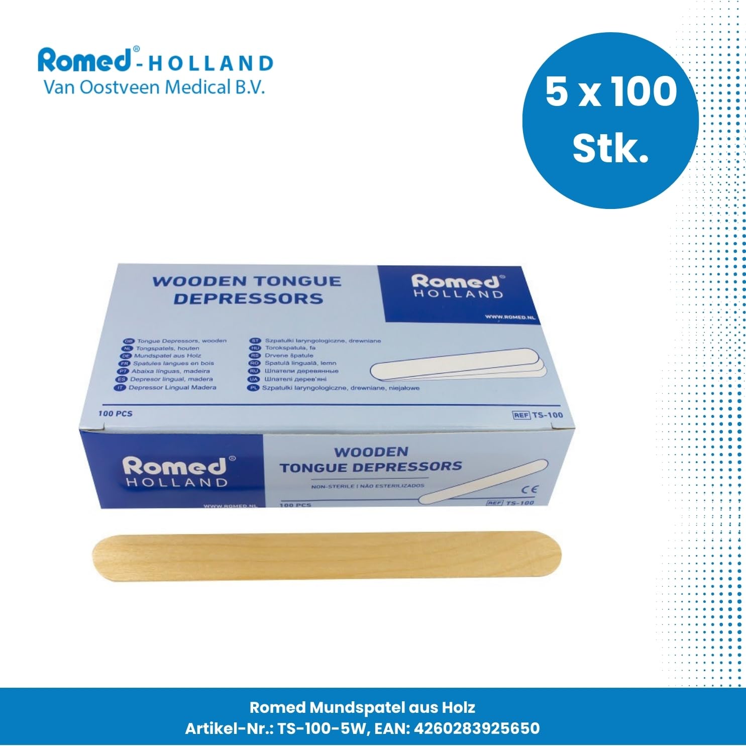 Spatule en bois 150 x 18 mm de Romed Médical divers Quantités - 500 Stück