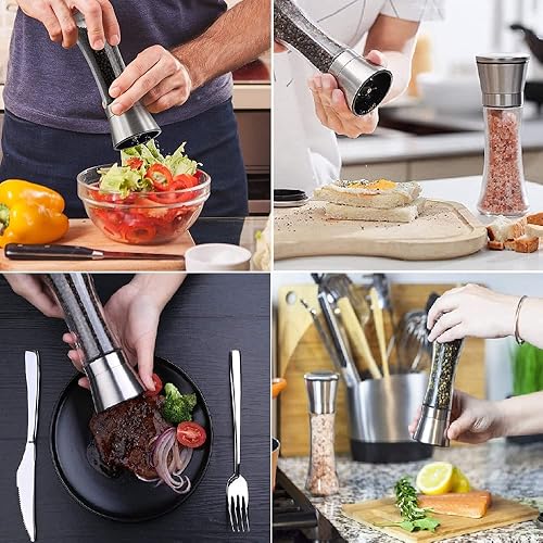Miniatura 6 de GLLBTPT Molinillo de sal y pimienta, salero y pimienta recargable de acero inoxidable, grosor ajustable para especias, pimienta fresca molida, sales