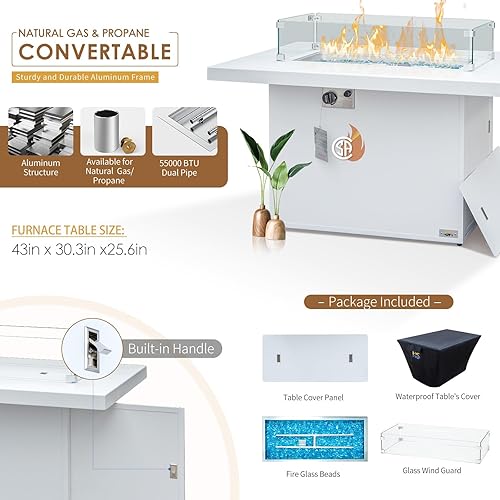 Miniatura 188 de NICESOUL 7 Piece White Powder-Coated Aluminum Patio Furniture with Fire Pit Table, 29 Inch Extra Wide Outdoor Sectional Sofa for 6, High-End Heavy