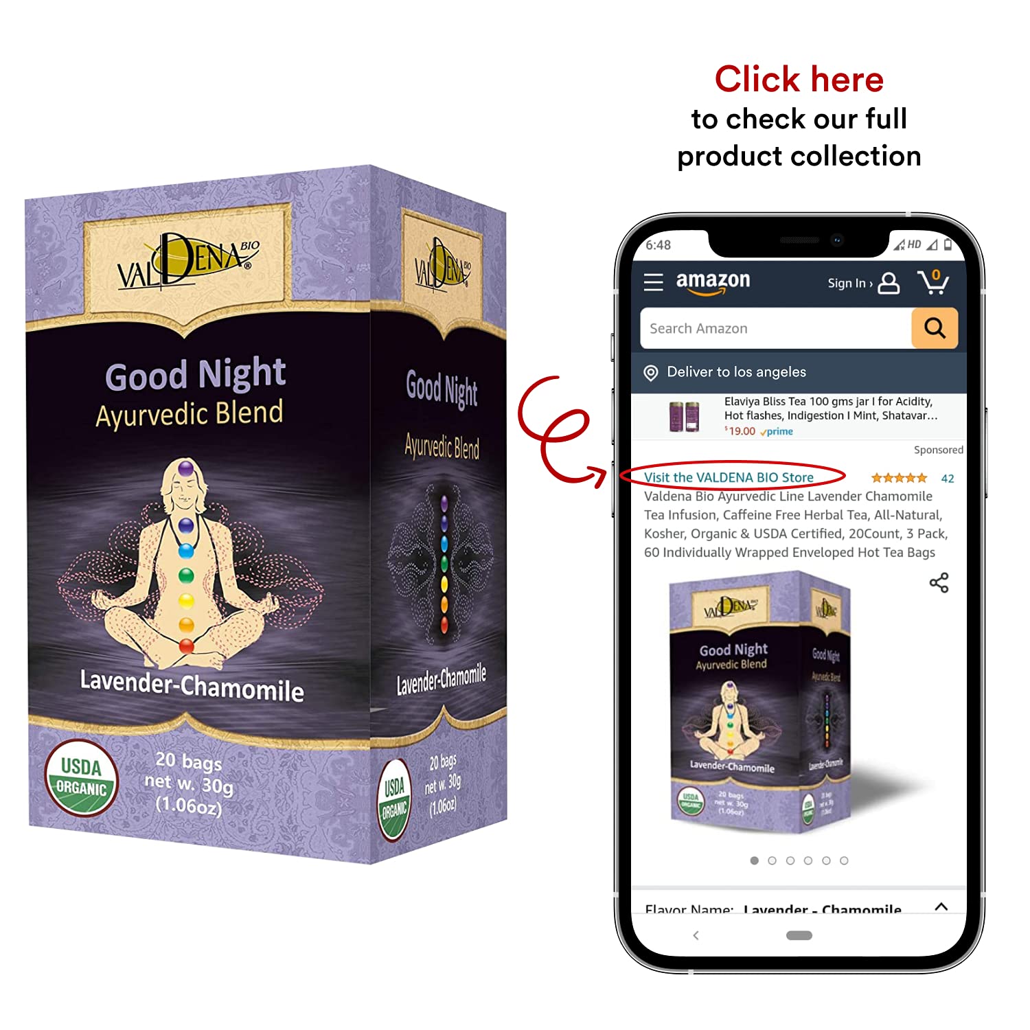 Valdena Bio Ayurvedic Line Lavender Chamomile Tea Infusion, Caffeine Free Herbal Tea, All-Natural, Kosher, Organic & USDA Certified, 20Count, 3 Pack, 60 Individually Wrapped Enveloped Hot Tea Bags : Grocery & Gourmet Food