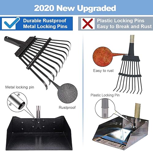 Miniatura 3 de QiMH Juego de bandeja y rastrillo mejorado para excremento de excremento de mascotas de metal inoxidable con mango largo ajustable para perros