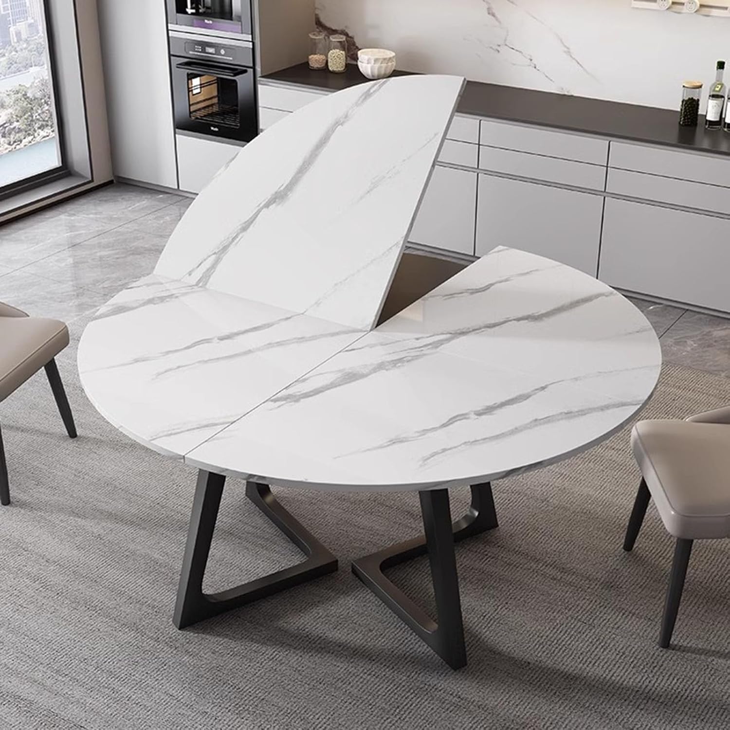 Large Round Folding Table Top, 4-Folding Wood Table top, Temporary Replacement Inoor Outdoor Tops for Dining and Coffee(Marble White, D-150cm/59in)