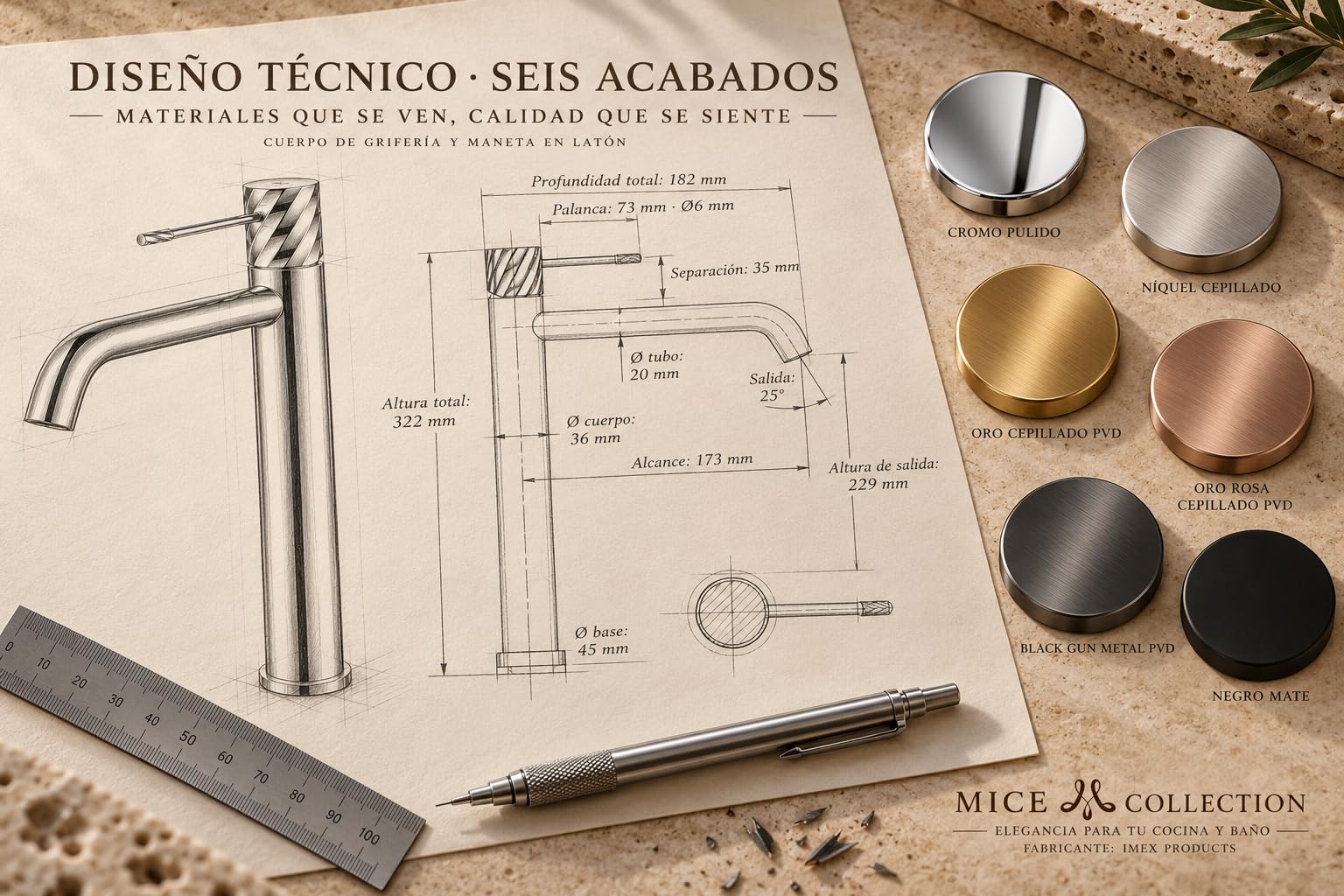 IMEX - Grifo Lavabo Alto Monomando - Oro Rosa Cepillado PVD - Cobrizo - Grifo de Baño para Lavabo Sobre Encimera y Sobreponer, Cuerpo de Latón, Caño Alto, Válvula de Desagüe Incluida