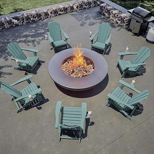 Miniatura 2 de Silla plegable Patio Kingdom Adirondack con portavasos, sillas de plástico HDPE para exteriores, resistente a la intemperie, aspecto de madera real