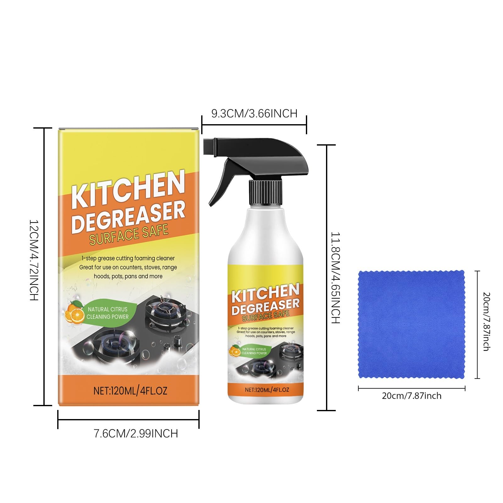 Kitchen Degreasing Foam Cleaner, leistungsstarkes Küchenentfettungsspray, strapazierfähiges Entfettungsreinigungsspray für Arbeitsplatten, Allzweck-Haushaltsblasenreiniger, 120ml + Handtuch (5pcs)