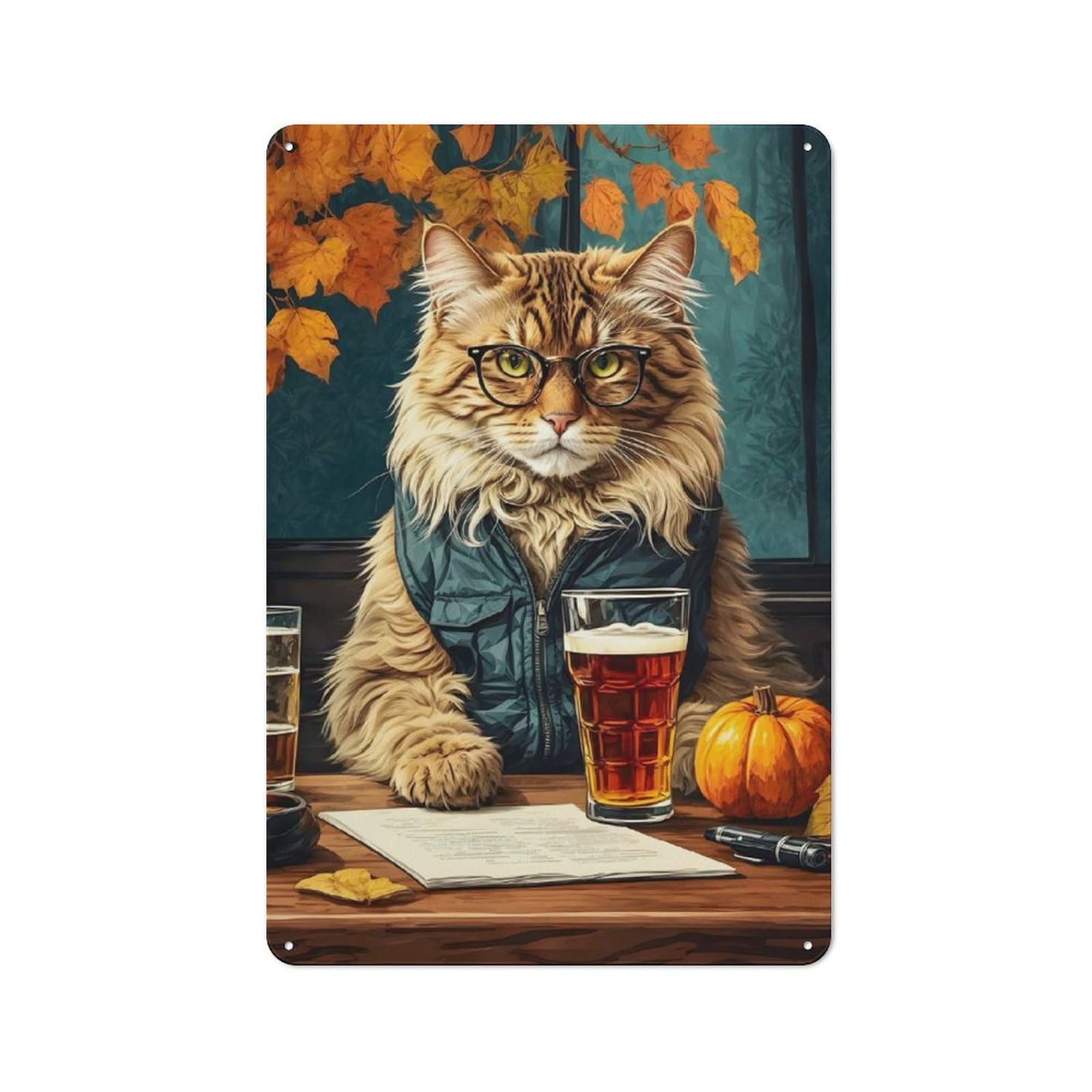 Junmoney Intellectual Cat For Café Or Restaurant, Vintage Metal Sign 30X20cm, For Vintage Wall Decor Fans, For Cafés, Pubs And Restaurants