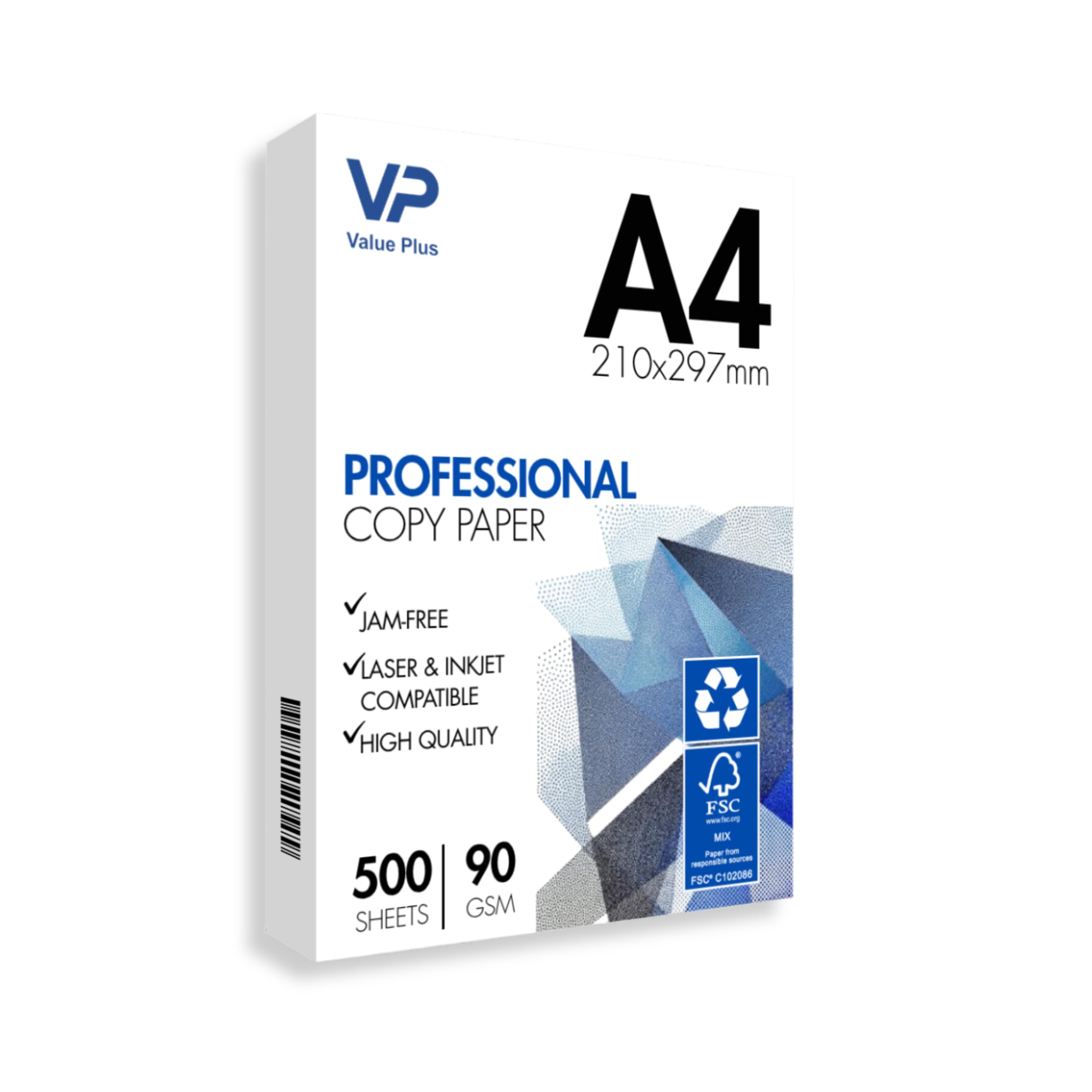 Value Plus A4 Printer Paper - Premium 90gsm White Copy Paper - 1 Ream (500 Sheets) - Multipurpose Thick Paper for Inkjet & Laser Printers, Office, and Home