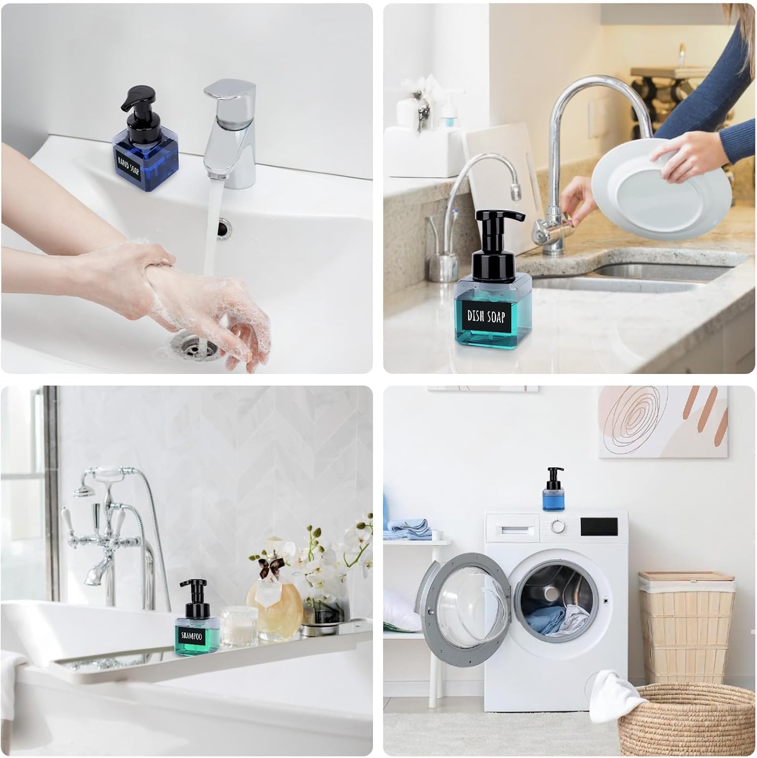 Segbeauty Square Foaming Soap Dispenser Bathroom, 2pcs 8.5oz Gray Foam Soap Dispenser for Kitchen Sink, 250ml Small Plastic Foam Bottle with Waterproof Labels, Foaming Bottle Set for Shampoo Face Wash - Image 4