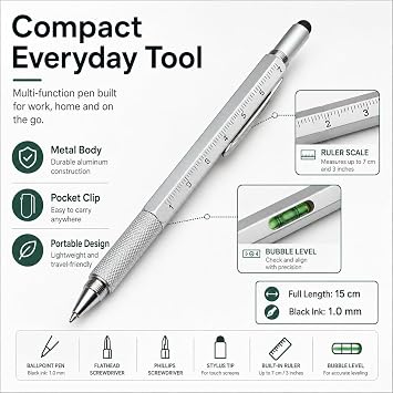 5-in-1 Multitool Pen, Stylus, Ruler, Level and Screwdriver