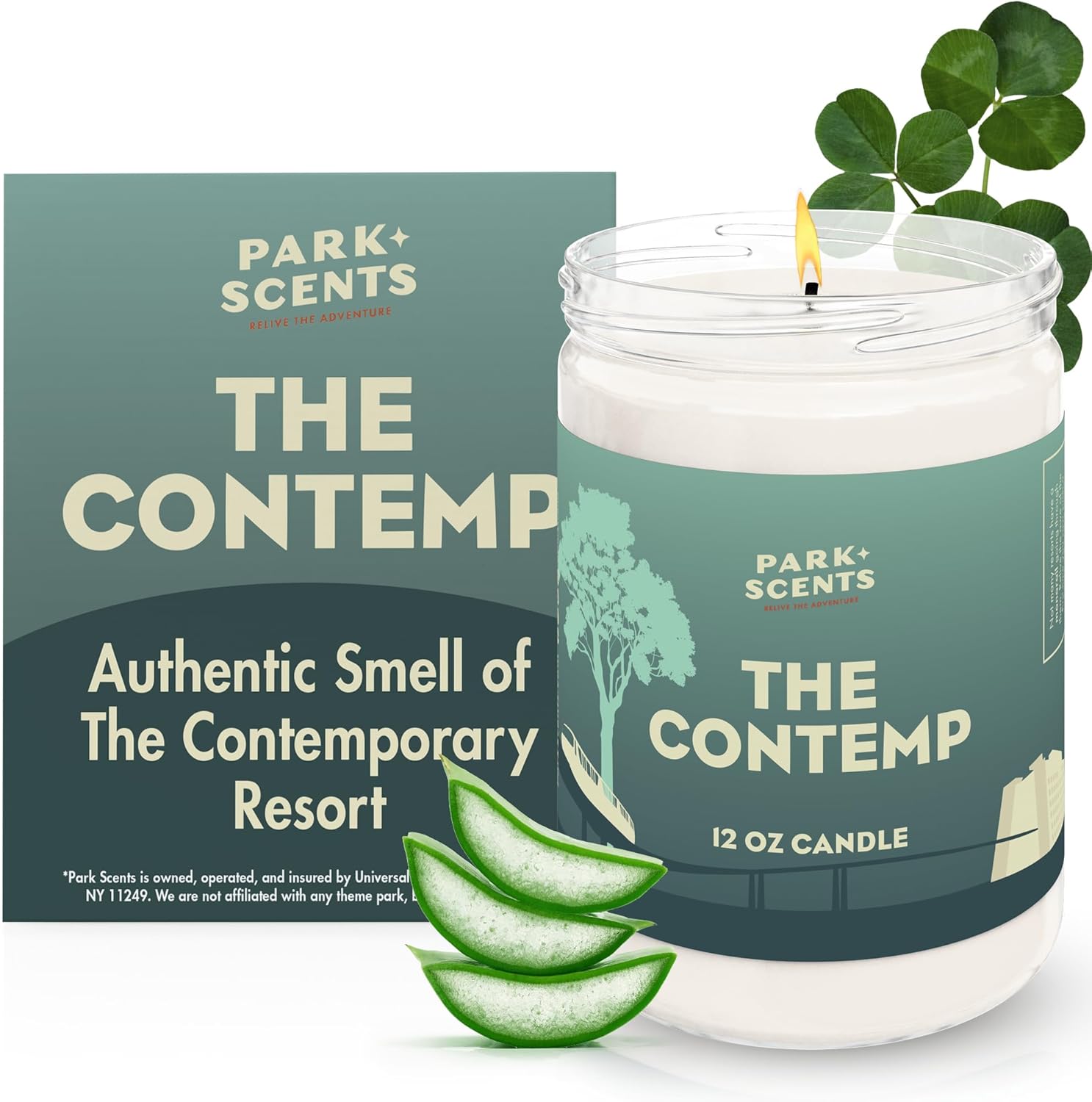 Park Scents The Contemp – Theme Park Resort Hotel Candle – Clover, Aloe and Jasmine – Luxury Vegan Soy Wax Blend – Scented Candles for Home – Birthday Gifts for Women, Hostess (12oz. Glass Jar)
