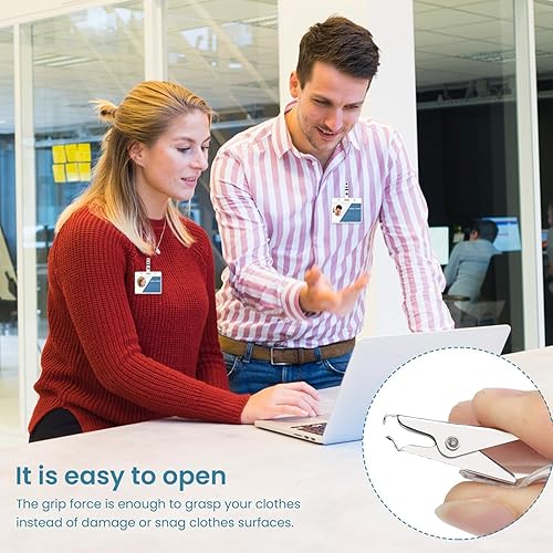 Miniatura 7 de Easytle 30 clips de metal para insignias con correas de PVC transparente, clip para correa de identificación, doble agujero, clips de identificación
