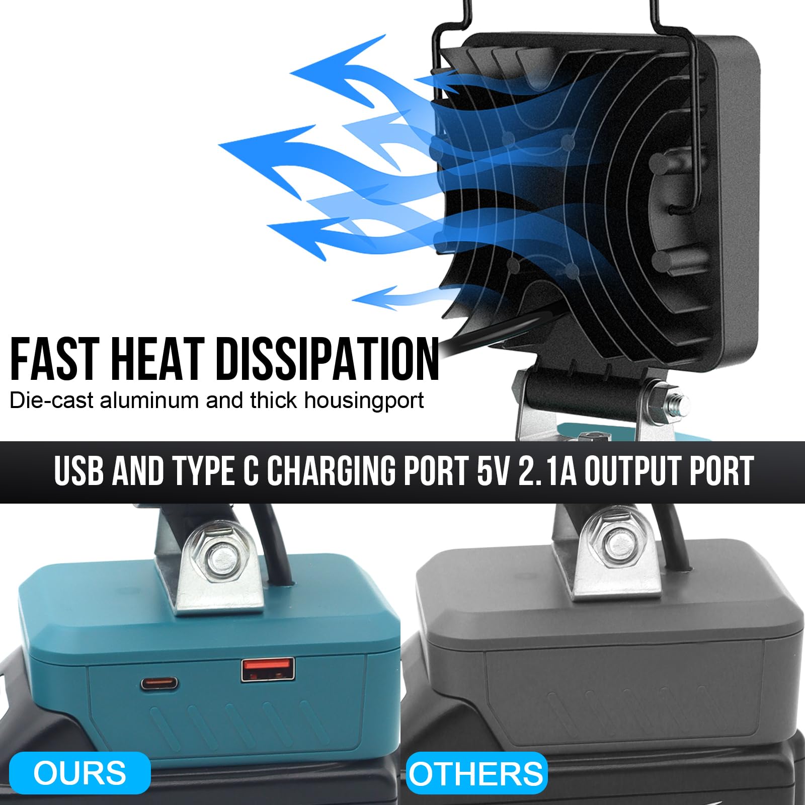 Compatible con Makita 18V Suministro de Energía de La Batería Luces de Trabajo,34W 5000Lm Lámparas Led Sin Cuerda,Luz de Trabajo de Inundación Portátil Linterna con Puerto de Carga USB Camping
